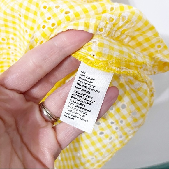 Crown & Ivy Top Women's XXL Yellow White Checkered GIngham Eyelet Blouse Preppy - Picture 7 of 7